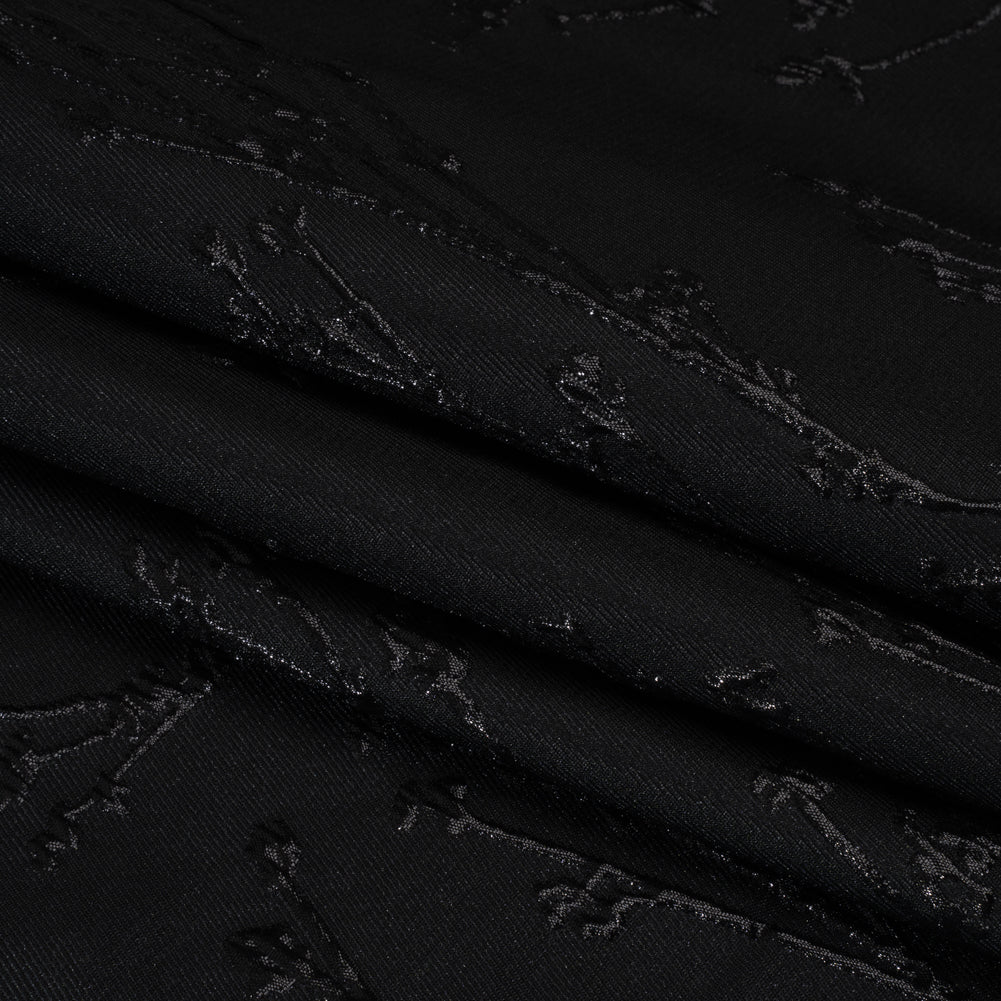 Metallic Brocade - Black on Black Flowering Branches - Folded
