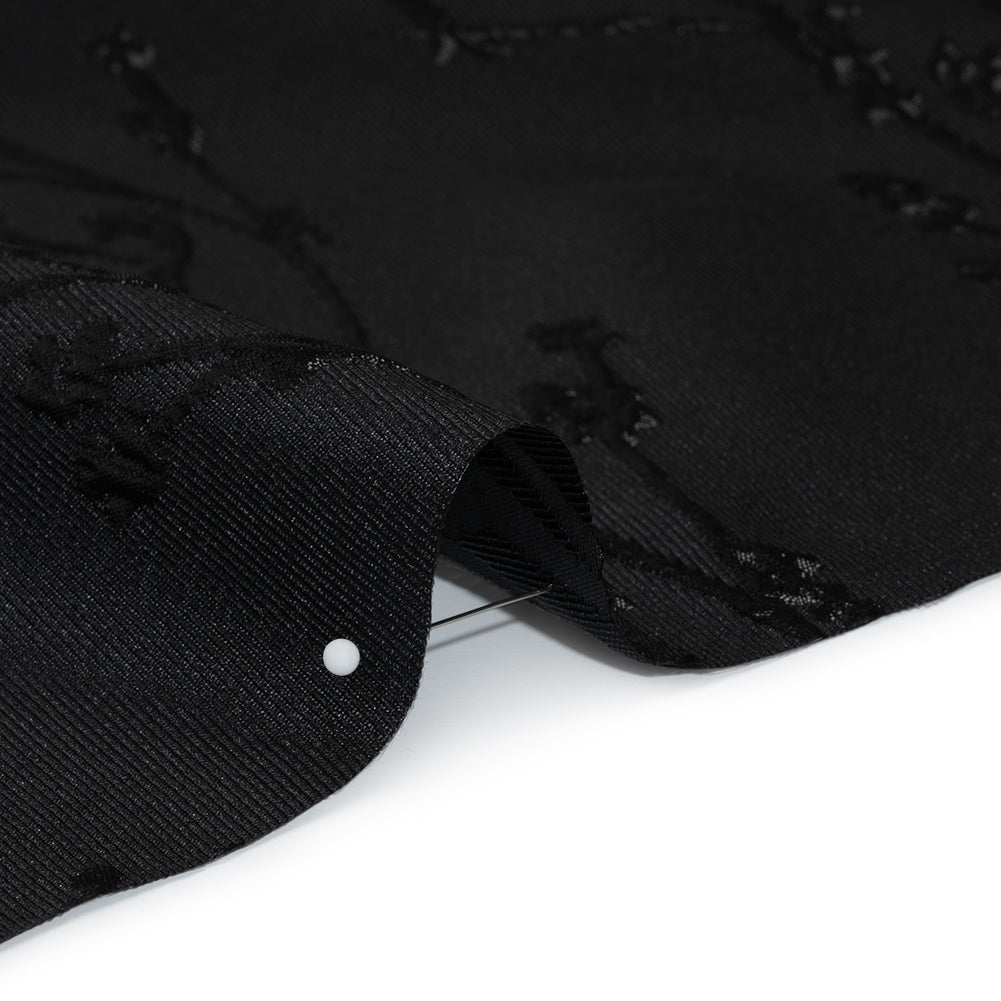 Metallic Brocade - Black on Black Flowering Branches - Detail