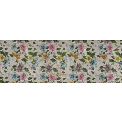 Printed Metallic Brocade - Pink, Blue and Green Floral on Silver Metamorphic Abstractions