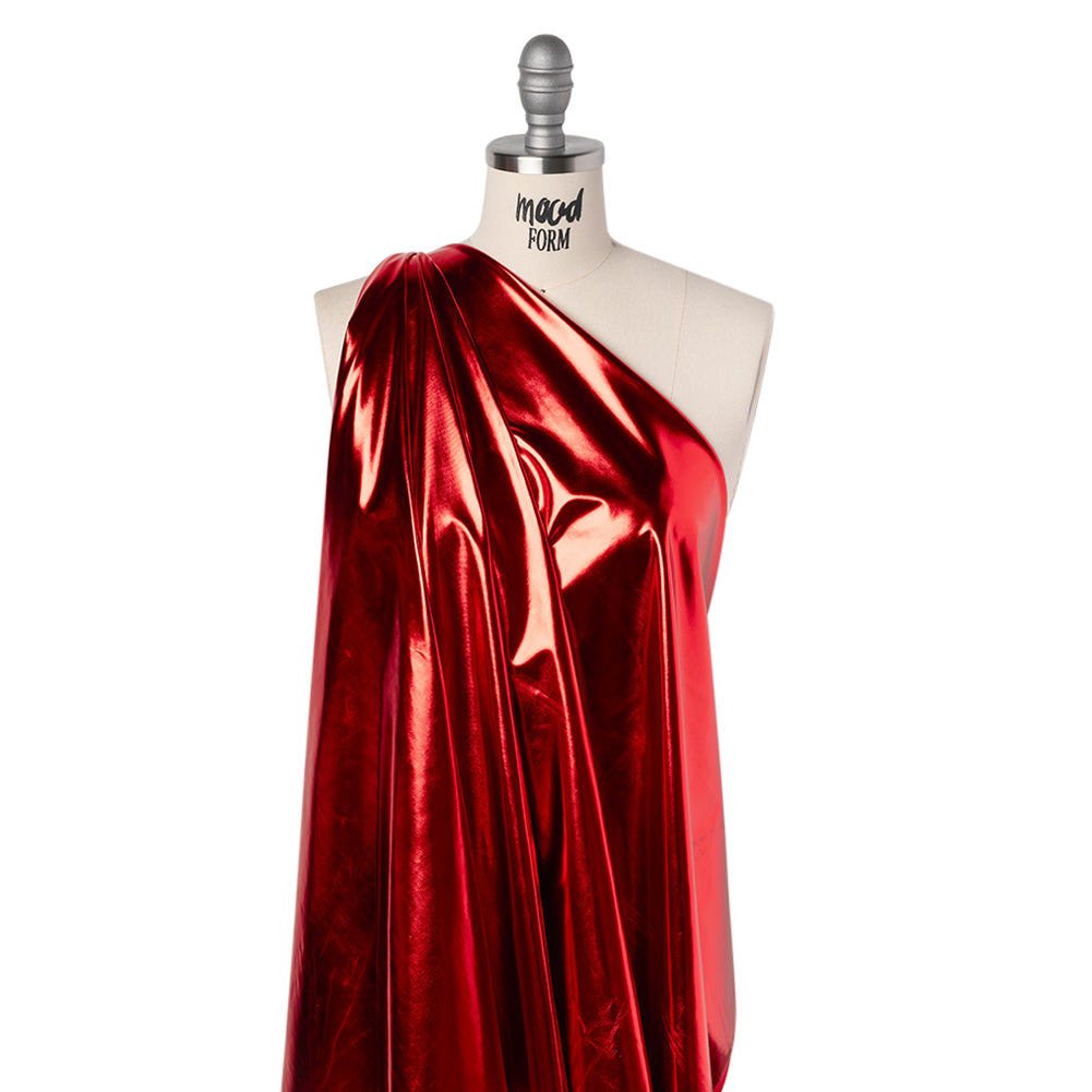 Foiled Faux Leather Stretch Knit - Red - Alison Collection - Folded