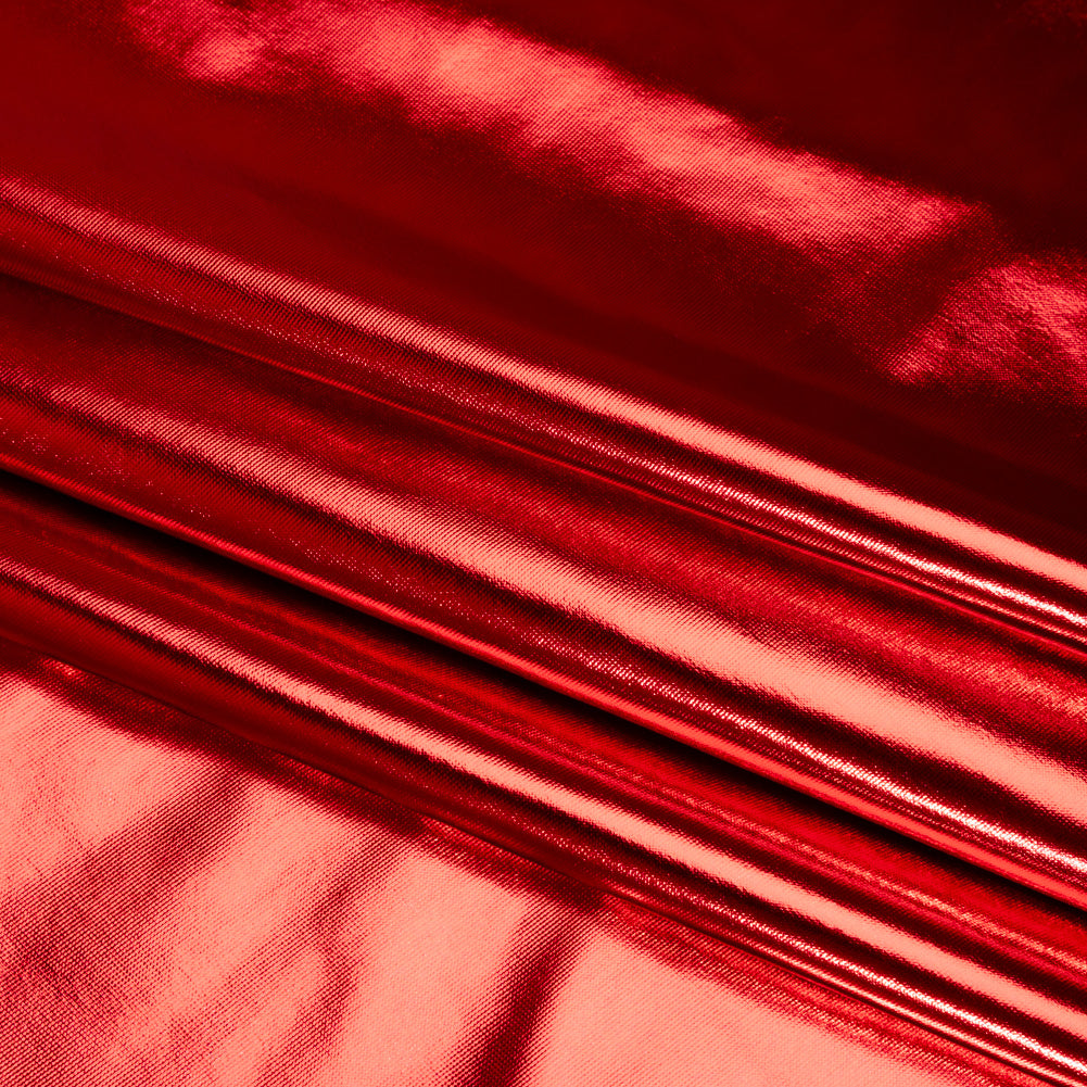 Foiled Faux Leather Stretch Knit - Red - Alison Collection - Detail