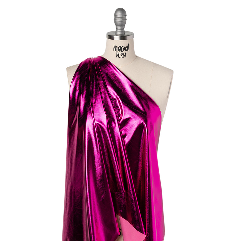 Knit Faux Leather with PET Anodized Aluminum Film - Fuschia - Elizabeth Collection - Folded