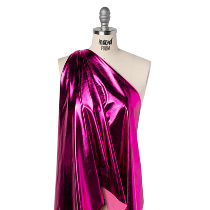 Knit Faux Leather with PET Anodized Aluminum Film - Fuschia - Elizabeth Collection