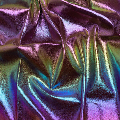 Crinkled Metallic Faux Leather - Silver, Yellow and Fuchsia Ombre - Adriana Collection