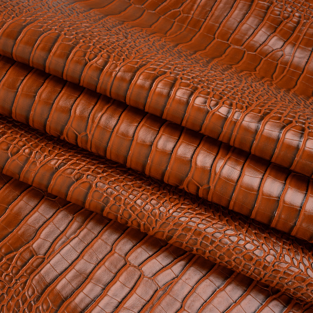Crocodile Faux Leather Vinyl - Burnt Orange - Kristin Collection - Detail
