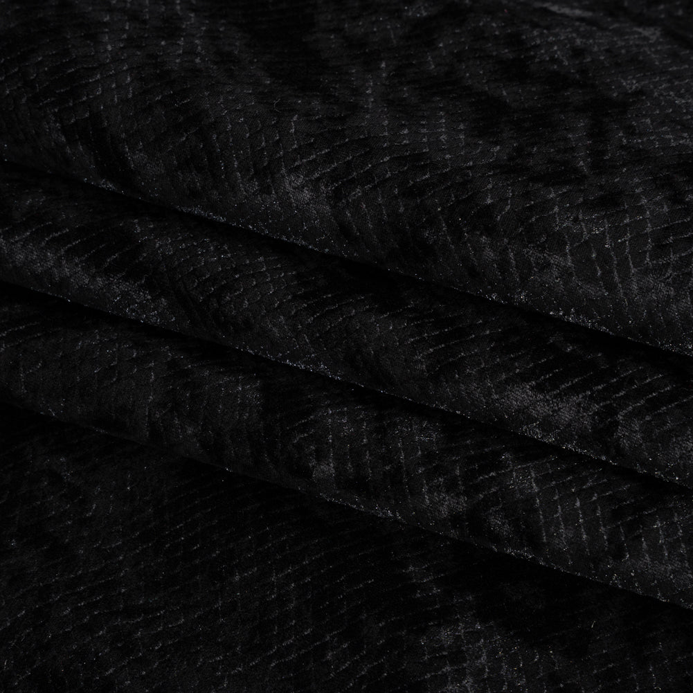 Snakeskin Embossed Polyester Crushed Velvet - Black - Mireia Collection - Detail