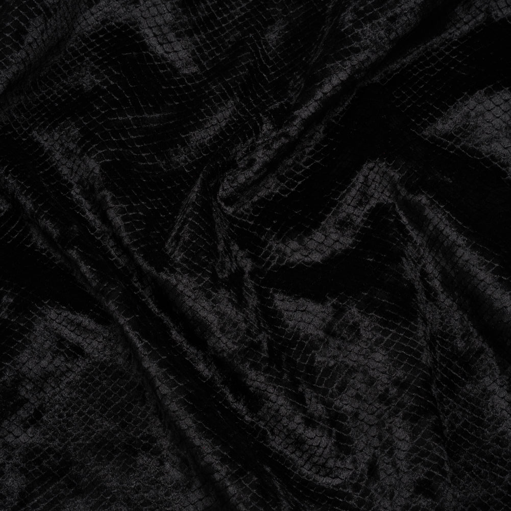 Snakeskin Embossed Polyester Crushed Velvet - Black - Mireia Collection - Drape