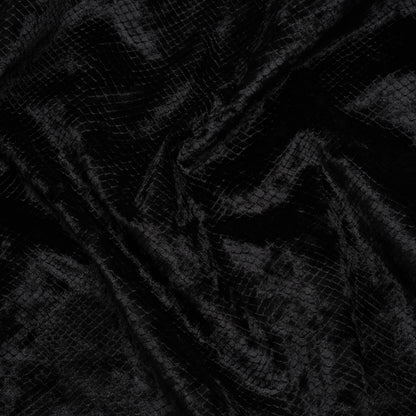 Snakeskin Embossed Polyester Crushed Velvet - Black - Mireia Collection
