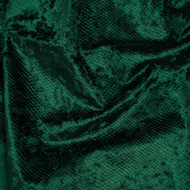 Snakeskin Embossed Polyester Crushed Velvet - Emerald Green - Mireia Collection