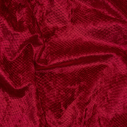 Snakeskin Embossed Polyester Crushed Velvet - Red - Mireia Collection Drape