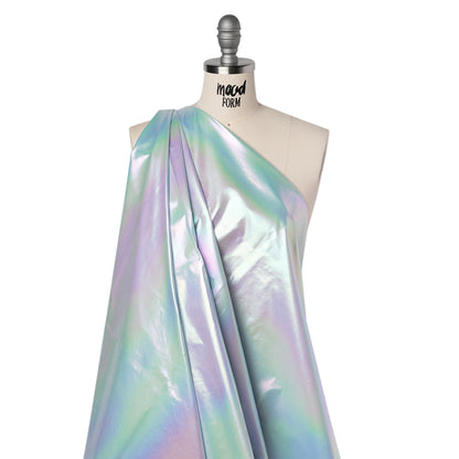Metallic Lame Jacketing - Pastel Rainbow Ombre Stripe on Pale Blue - Inez Collection