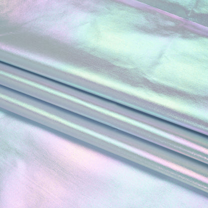 Metallic Lame Jacketing - Pastel Rainbow Ombre Stripe on Pale Blue - Inez Collection