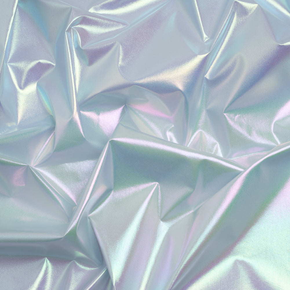 Metallic Lame Jacketing - Pastel Rainbow Ombre Stripe on Pale Blue - Inez Collection - Drape