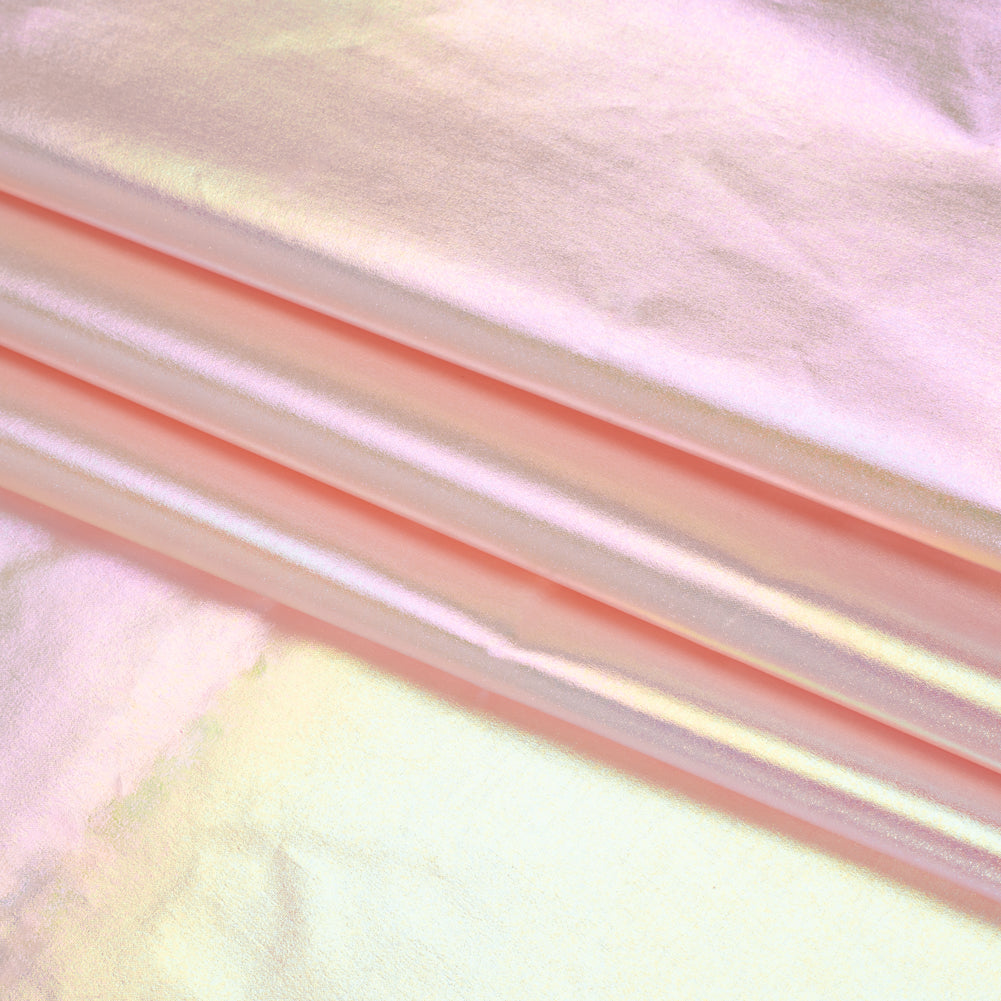 Metallic Lame Jacketing - Pastel Rainbow Ombre Stripe on Baby Pink - Inez Collection - Detail