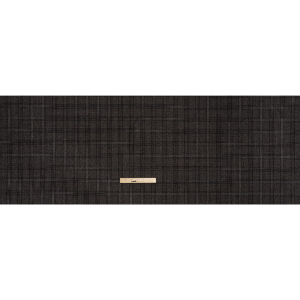 Super 130s Wool Twill Suiting Made in Italy - Charcoal Gray and Navy Plaid - Deadstock - Full