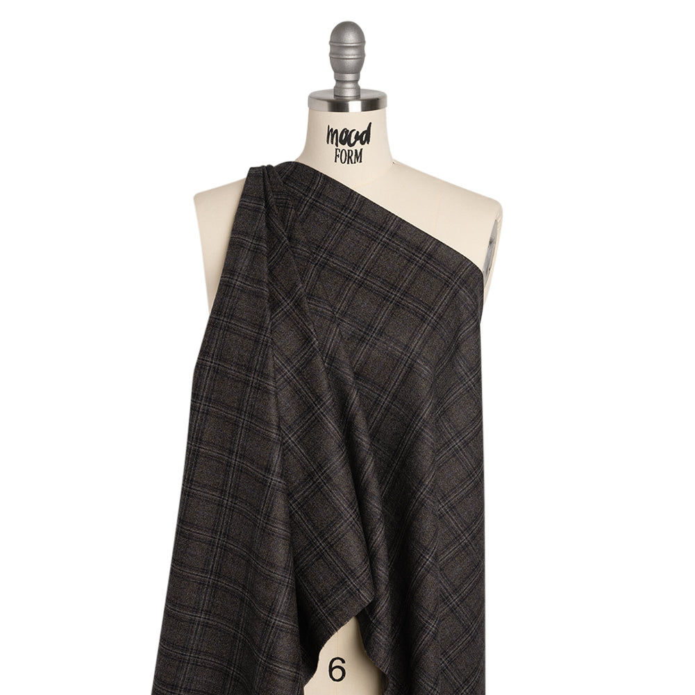 Super 130s Wool Twill Suiting Made in Italy - Charcoal Gray and Navy Plaid - Deadstock - Drape