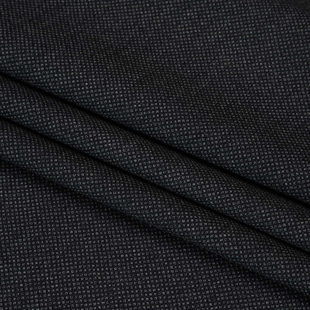 Super 120s Wool Dobby Suiting Made in Italy - Black and White Spots - Deadstock - Folded