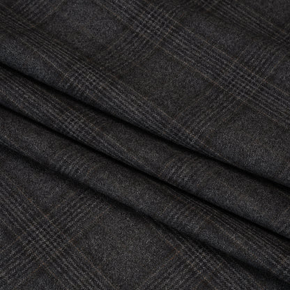 Super 130s Wool Suiting Made in Italy - Charcoal, Black and Brown Plaid - Deadstock