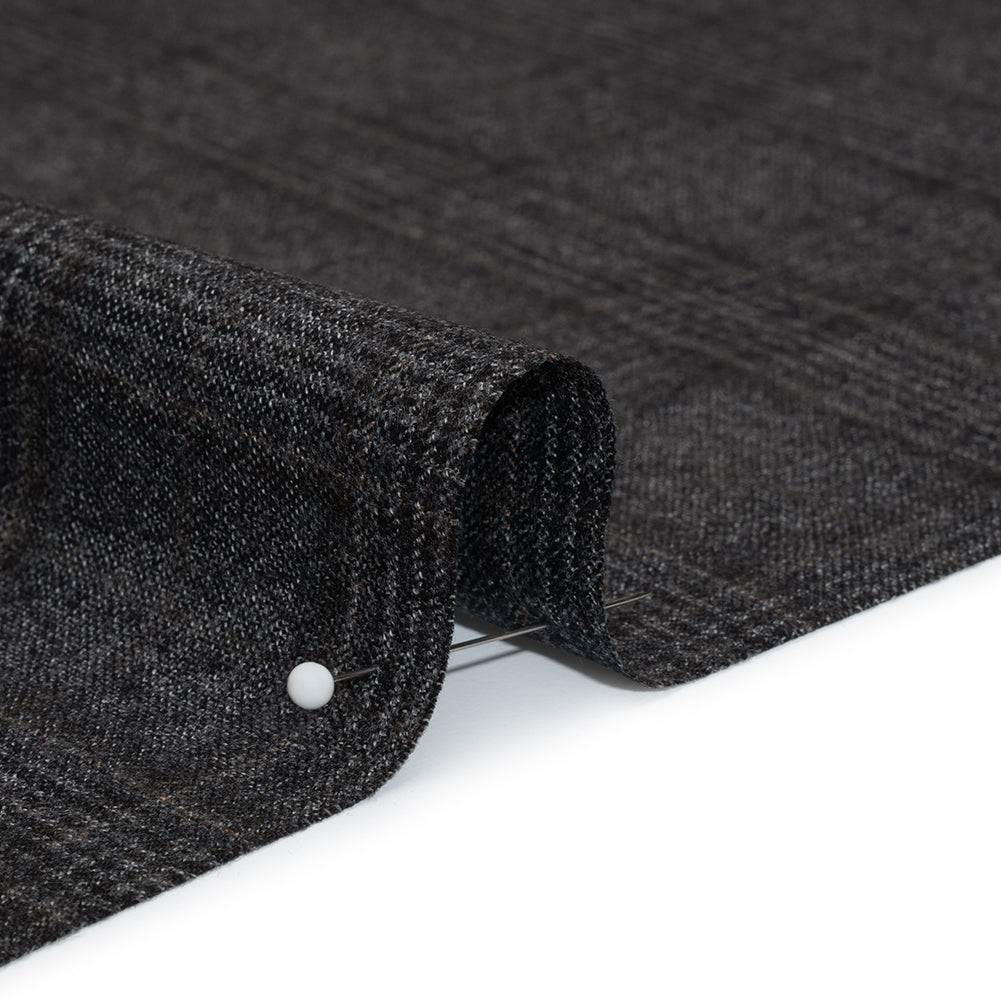 Super 130s Wool Suiting Made in Italy - Charcoal, Black and Brown Plaid - Deadstock - Detail