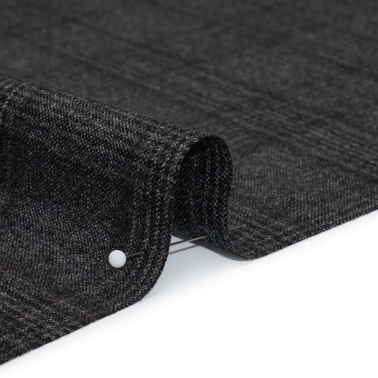 Super 130s Wool Suiting Made in Italy - Charcoal, Black and Brown Plaid - Deadstock