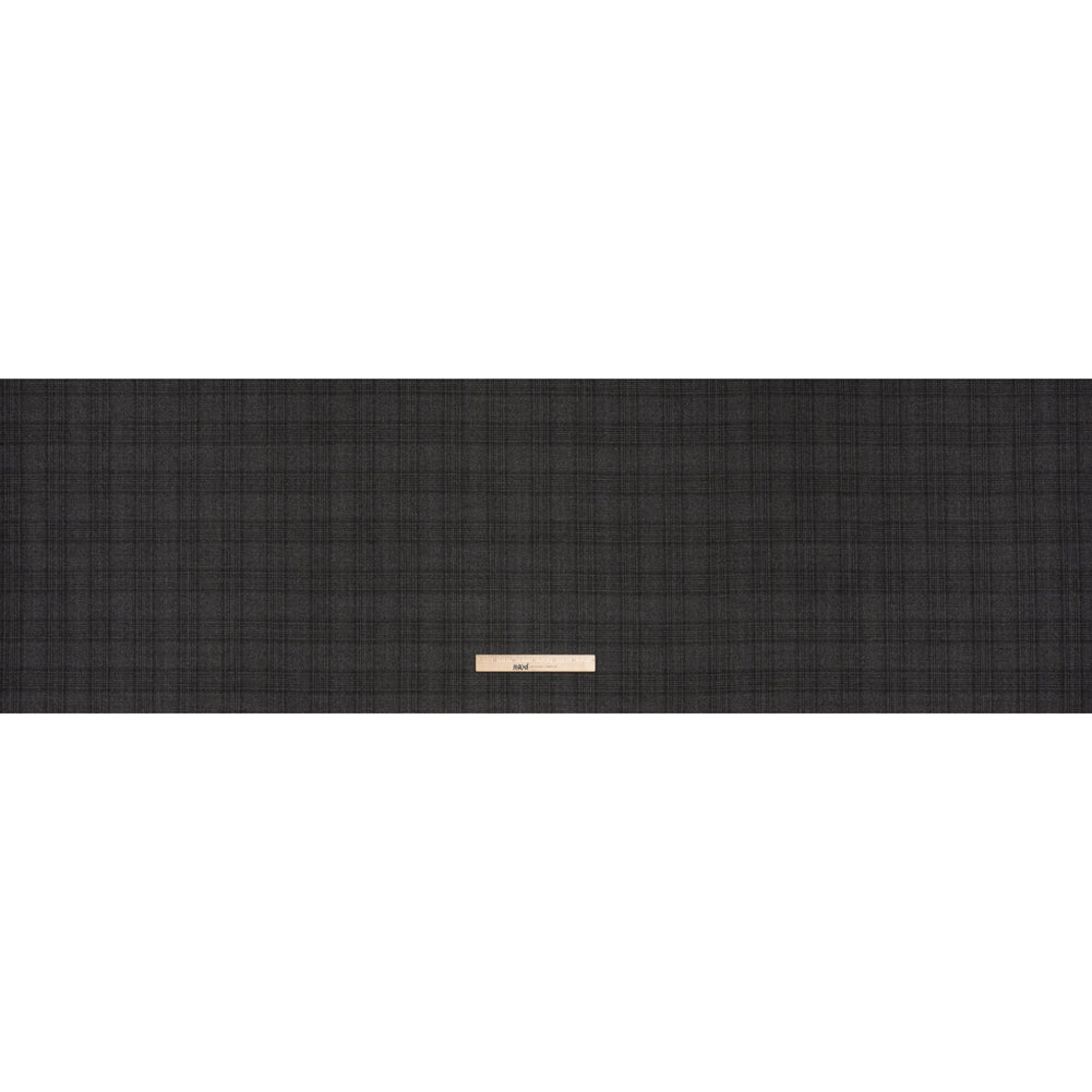 Super 130s Wool Suiting Made in Italy - Charcoal, Black and Brown Plaid - Deadstock - Full