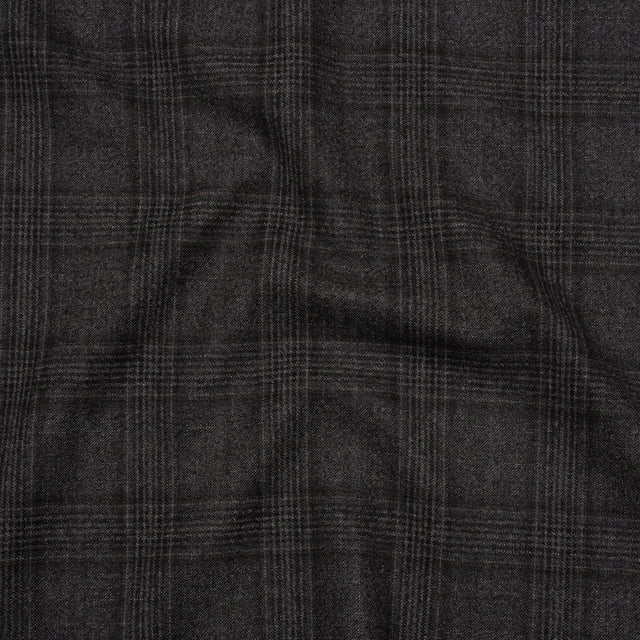 Super 130s Wool Suiting Made in Italy - Charcoal, Black and Brown Plaid - Deadstock