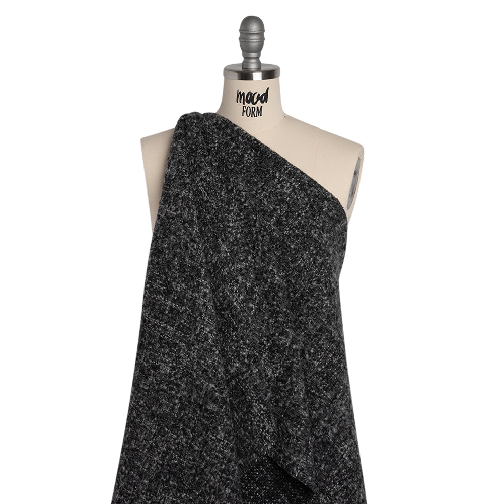 Plush Brushed Wool and Alpaca Boucle Coating Made in Italy - Black and White Heathered - Deadstock - Drape