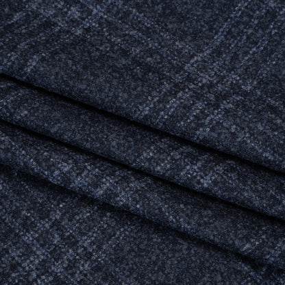 Wool, Silk and Cashmere Boucle Suiting Made in Italy - Blue and Navy Plaid - Deadstock