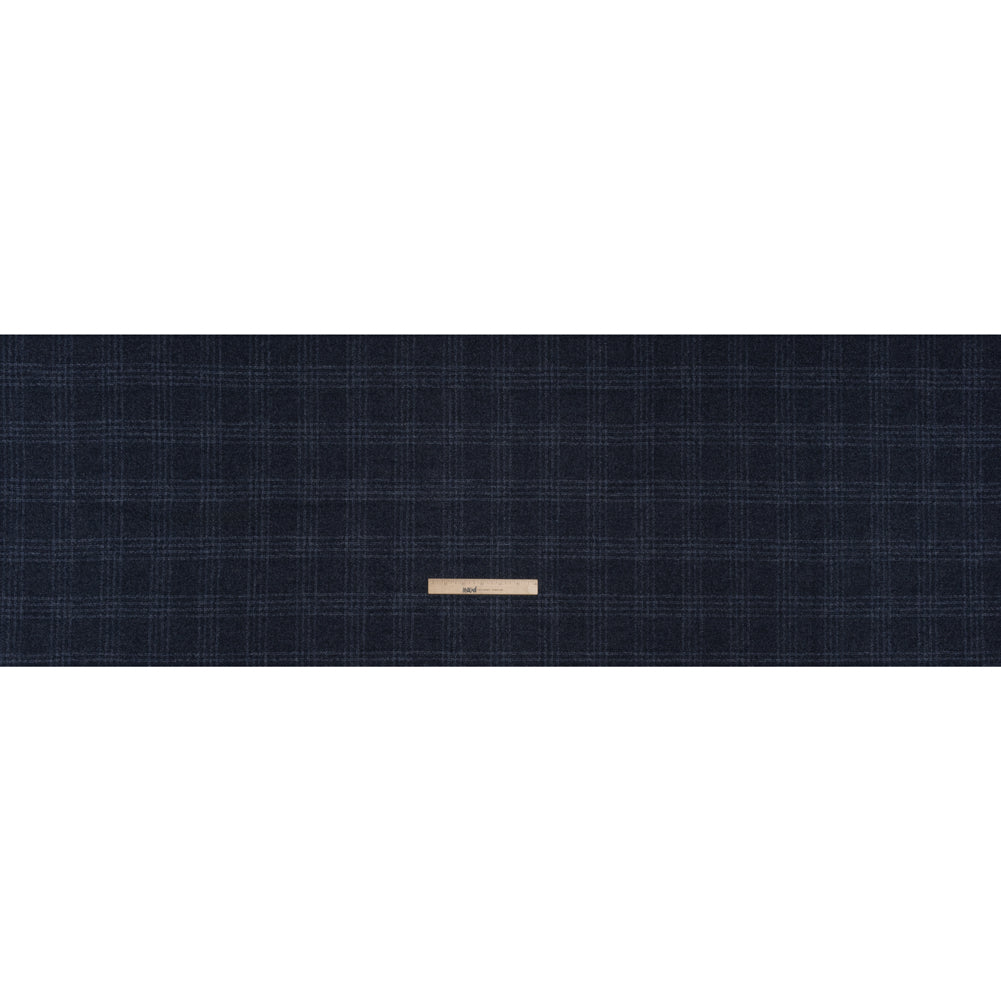 Wool, Silk and Cashmere Boucle Suiting Made in Italy - Blue and Navy Plaid - Deadstock - Full