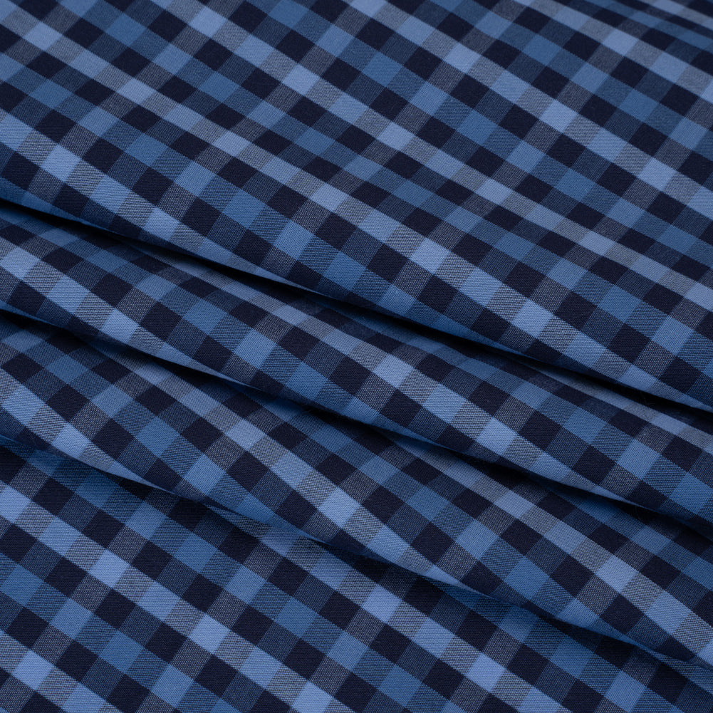Cotton Shirting - Shades of Blue Tattersall Check - Deadstock - Folded
