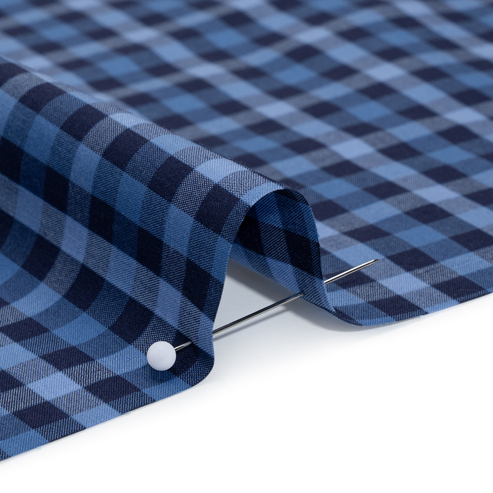 Cotton Shirting - Shades of Blue Tattersall Check - Deadstock - Detail
