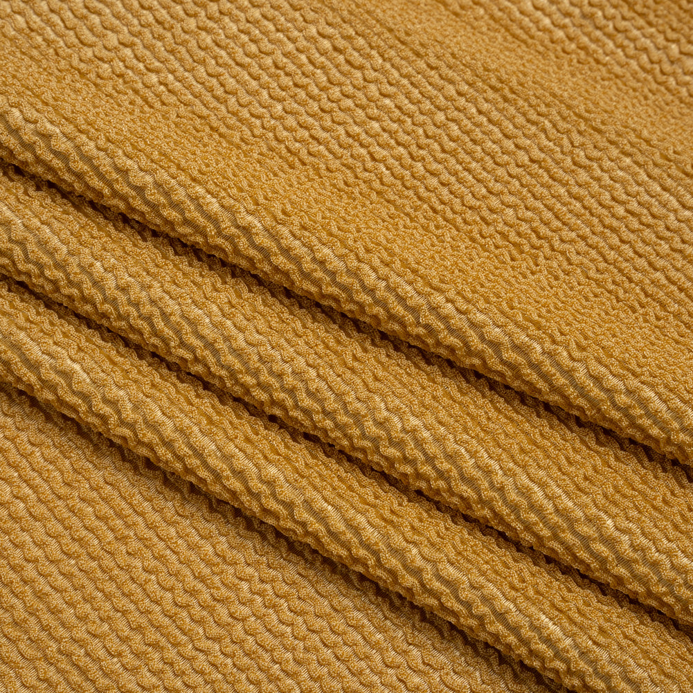 Stretch Nylon Textured Jacquard Knit - Gold Ribs - Designer Deadstock - Folded