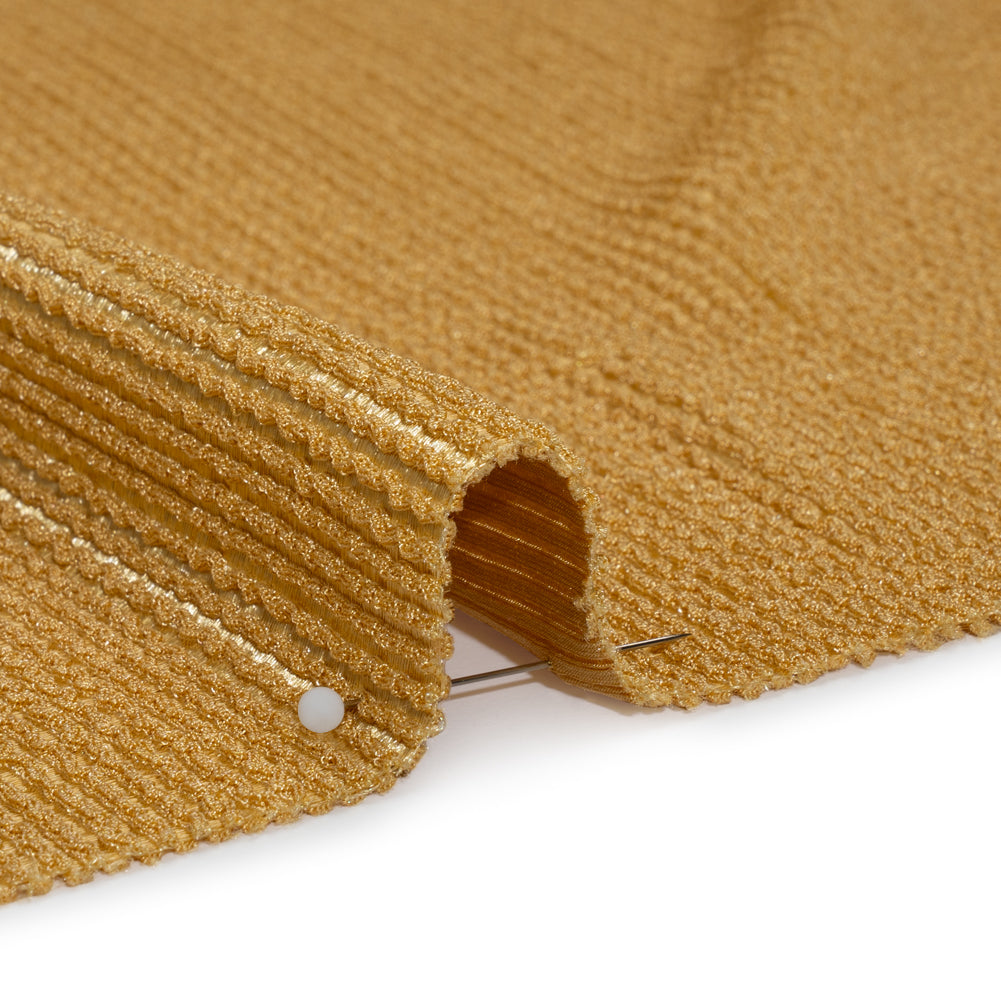 Stretch Nylon Textured Jacquard Knit - Gold Ribs - Designer Deadstock - Detail