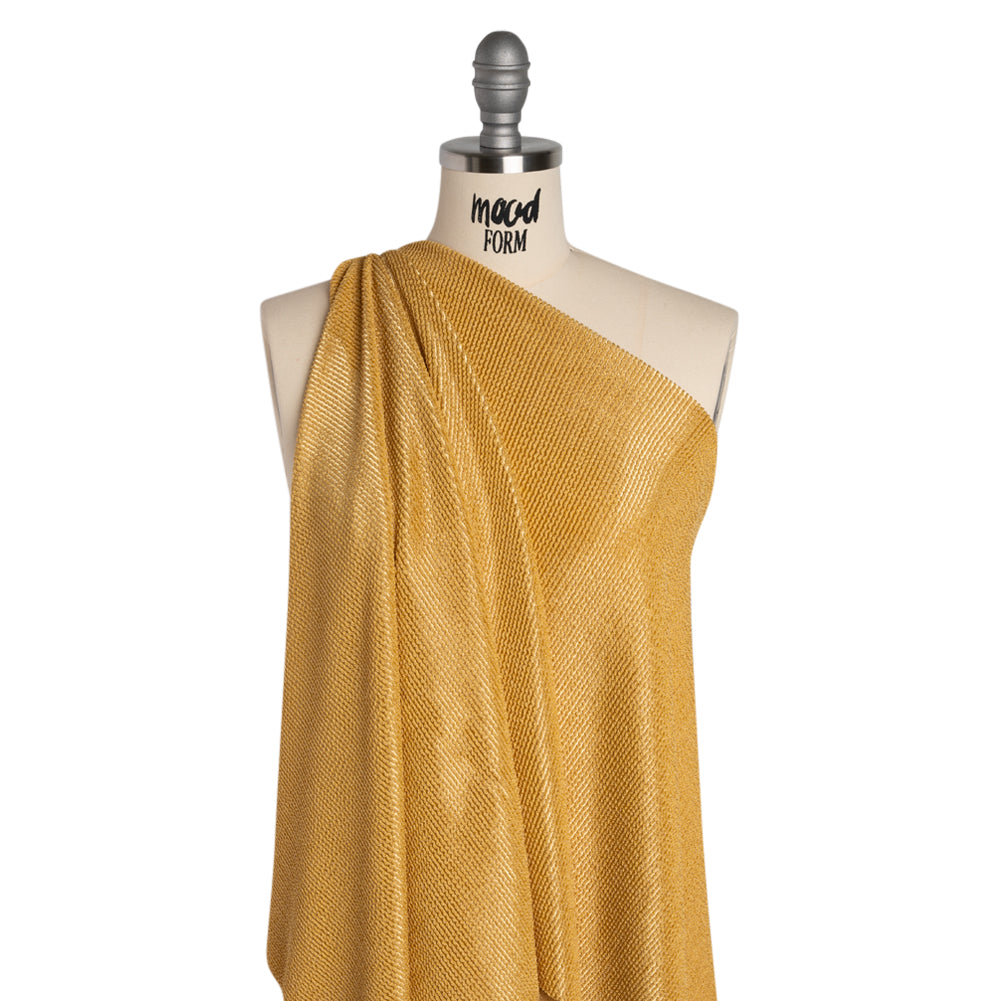Stretch Nylon Textured Jacquard Knit - Gold Ribs - Designer Deadstock - Drape
