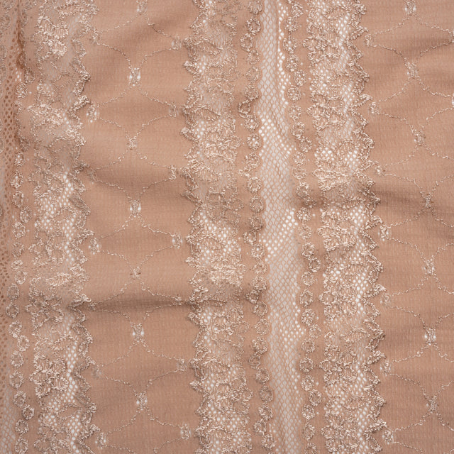 Stretch Polyester Knit Embroidered Eyelet Lace - Nude Floral and Abstract Stripes - Deadstock
