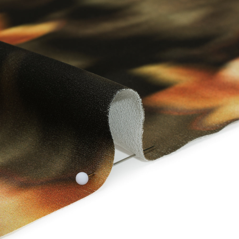 Polyester Crepe-Back Satin - Yellow, Tan and Olive Green Blurred Florals - Mood Exclusive Blurring Blossoms Print - Detail