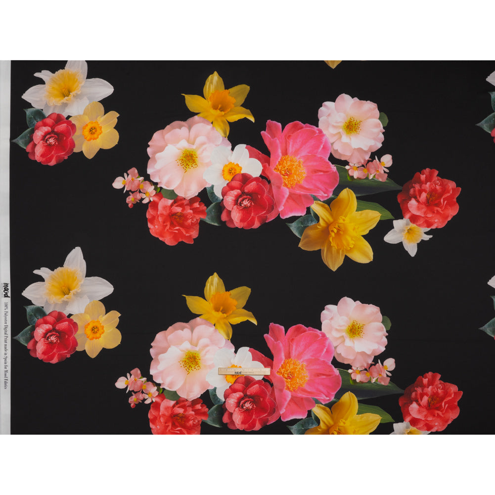 Polyester Crepe-Back Satin - Black, Yellow and Red Realistic Flowers - Mood Exclusive Photosynthesis Snapshot Print - Full
