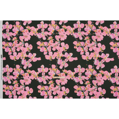 Polyester Crepe-Back Satin - Bright Pink and Black Floral - Mood Exclusive Sakura Whispers Print