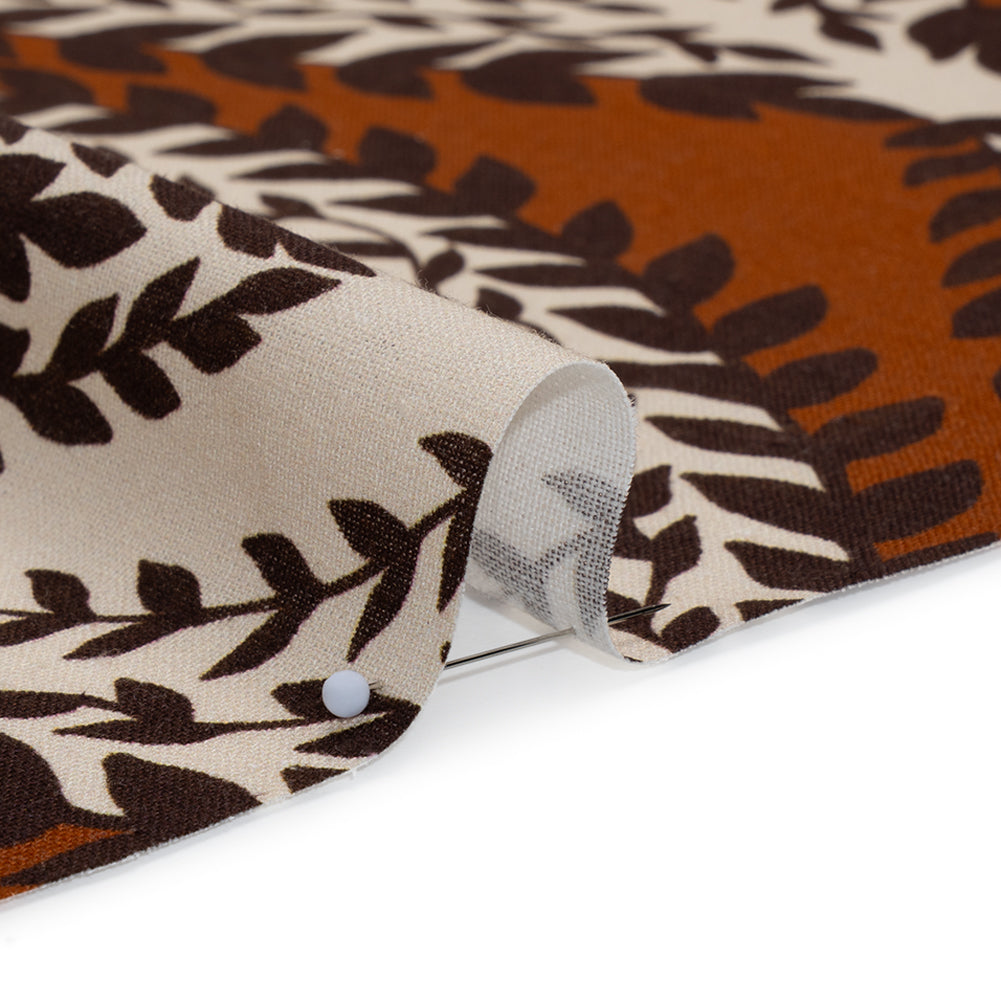 Linen and Rayon Woven - Burnt Orange, Brown and Cream Leafy Ogees - Mood Exclusive Lazy River Print - Detail
