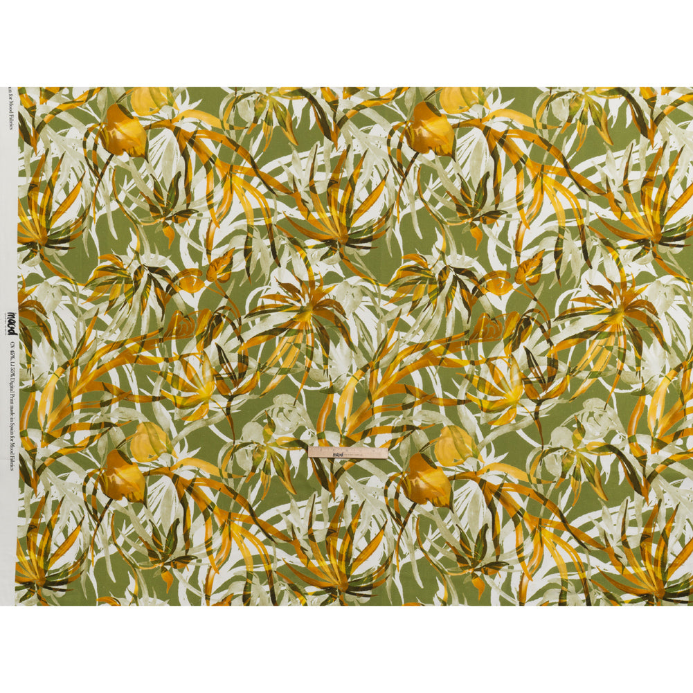 Linen and Rayon Woven - Grass Green and Yellow Overlapping Leaves - Mood Exclusive Vine Vista Print - Full