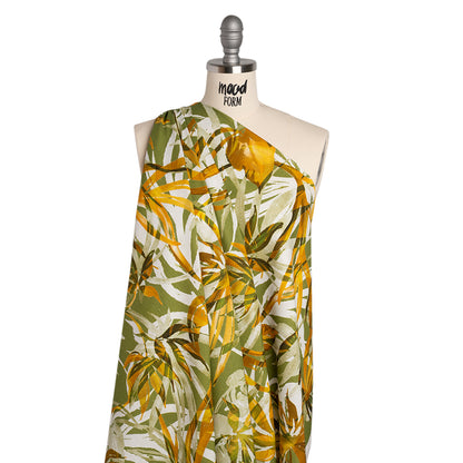 Linen and Rayon Woven - Grass Green and Yellow Overlapping Leaves - Mood Exclusive Vine Vista Print