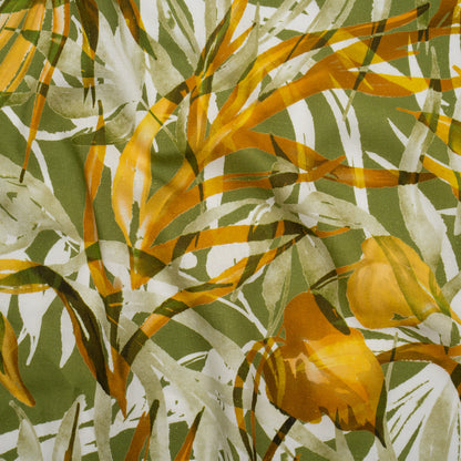 Linen and Rayon Woven - Grass Green and Yellow Overlapping Leaves - Mood Exclusive Vine Vista Print