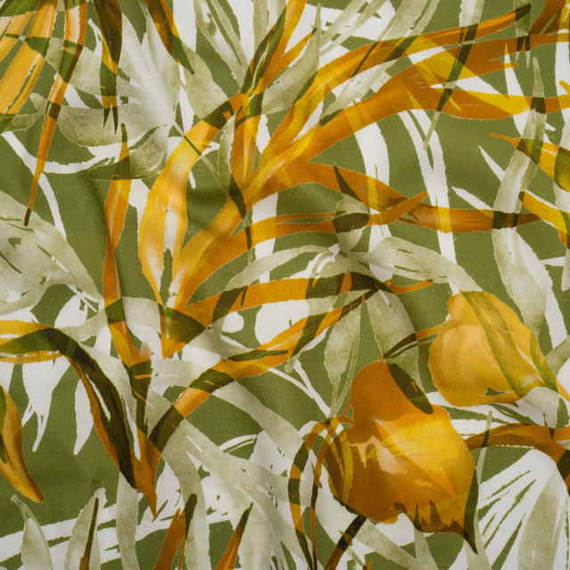 Linen and Rayon Woven - Grass Green and Yellow Overlapping Leaves - Mood Exclusive Vine Vista Print