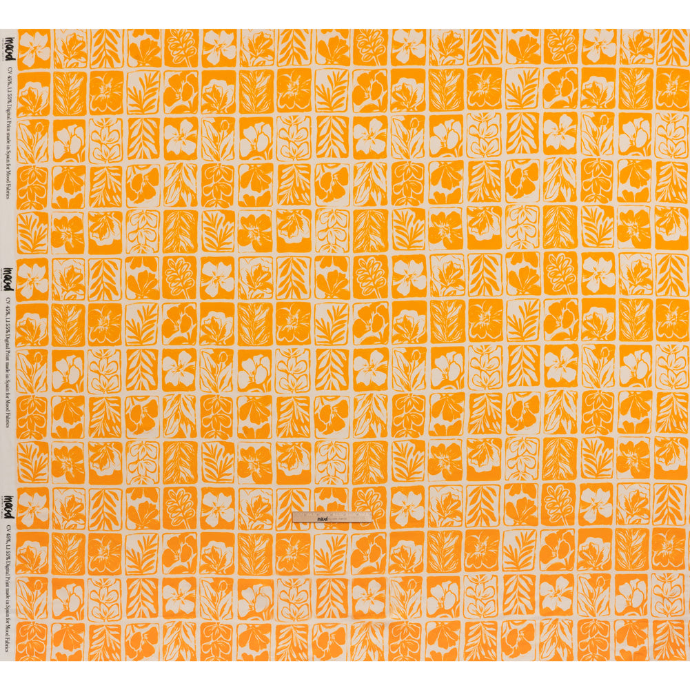 Linen and Rayon Woven - Sunshine Yellow and Cream Leaf and Flower Blocks - Mood Exclusive Terrarium Tendrils Print - Full