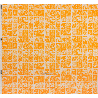 Linen and Rayon Woven - Sunshine Yellow and Cream Leaf and Flower Blocks - Mood Exclusive Terrarium Tendrils Print