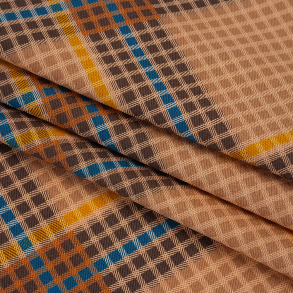 Peached Polyester Twill - Brown, Blue and Yellow Plaid - Mood Exclusive Plot Point Print - Folded