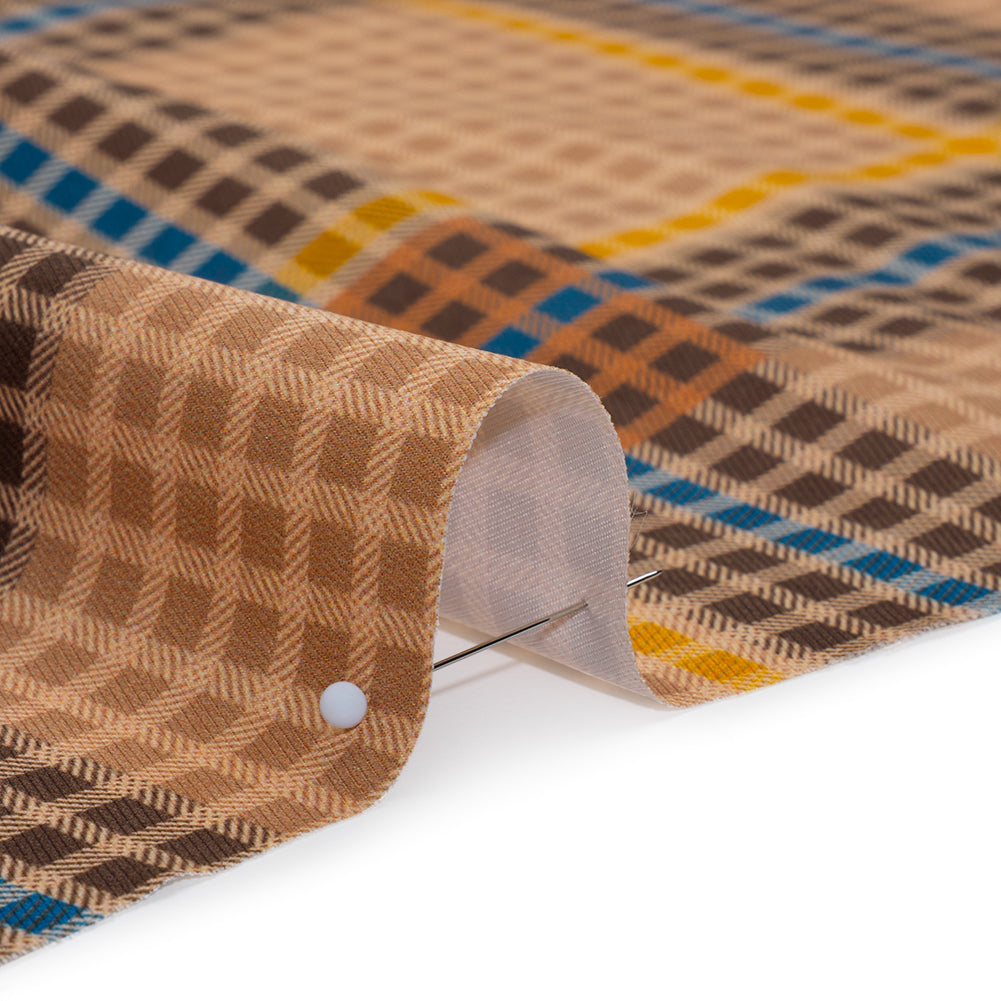 Peached Polyester Twill - Brown, Blue and Yellow Plaid - Mood Exclusive Plot Point Print - Detail