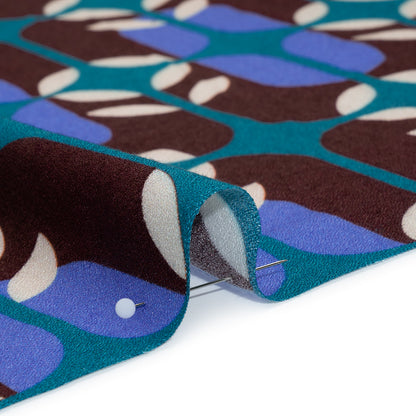 Viscose Crepe - Chocolate Brown, Blue and Teal Retro Geometric - Mood Exclusive Mod Logic Print