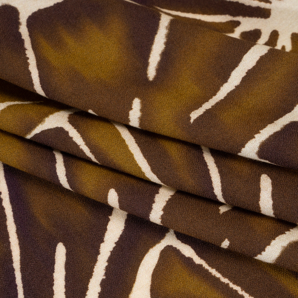 Viscose Crepe - Brown, Tan and Cream Floral Blocks - Mood Exclusive Pixel Petals Print - Folded