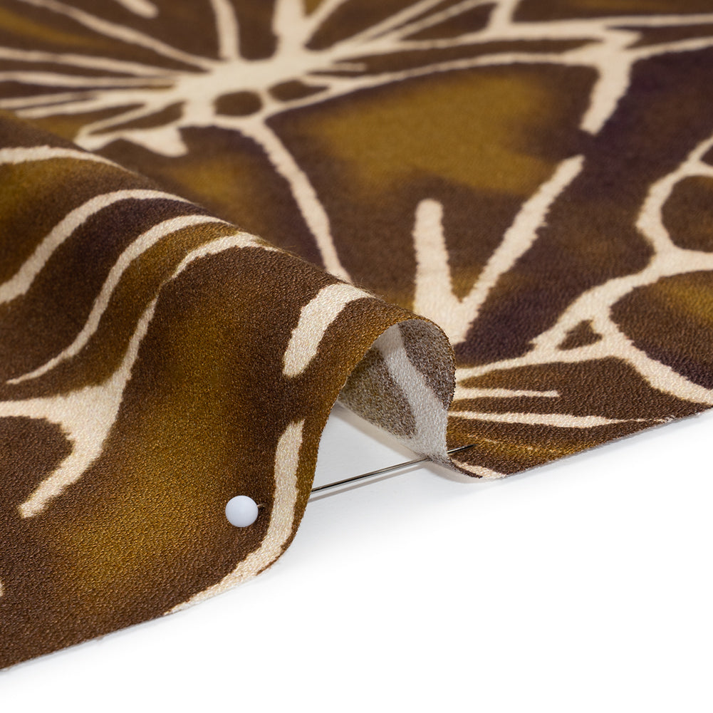 Viscose Crepe - Brown, Tan and Cream Floral Blocks - Mood Exclusive Pixel Petals Print - Detail